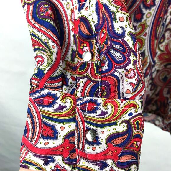 Liz Claiborne Paisley Floral Jewel Tone Blouse Fall Print Roll Up Sleeves Size S - Picture 7 of 12